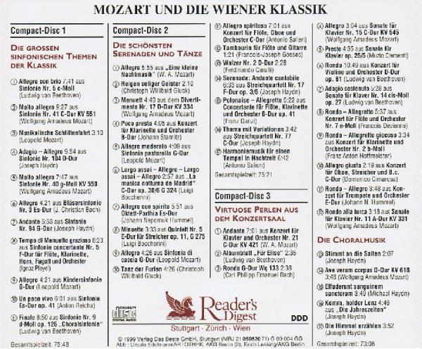 Mozart und die Welt der Klassik CD Readers Digest 1999